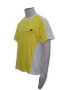 T143 環保t-shirt 印刷公司 t恤燙畫 tee shirt print  自訂活動衫款式      黃色撞白色